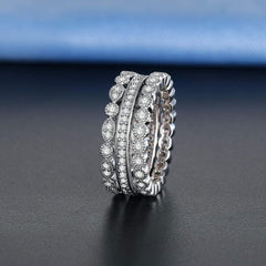 3 Pcs 2Mm Women Stackable Eternity Ring Wedding Bands,18K White Gold Plated Cubic Zirconia Rings Pack