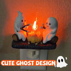 Cute Ghost Campfire Night Light Halloween Pumpkin Flickering Room Decorations Night Lights Dusk to Dawn Led Lamp Plug into Wall